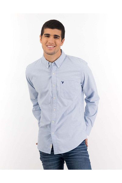 AMERICAN EAGLE قميص AE Slim Fit Flex Oxford بأزرار