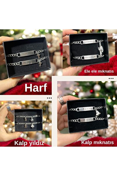 HayDün Kararmaz Çelik 2li Harfli Bileklik Sevgili/çift/arkadaş Bilekliği Unisex Bileklik Sevgililer Günü