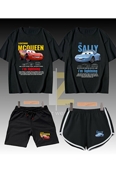 GBRO Unisex Sally Mcqueen Cars Printed Tshirt-Shorts Lover Combination 4Pcs Set
