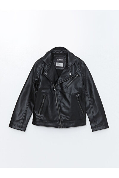 LC Waikiki Lcw Kids Black Leather Look Boy's Coat