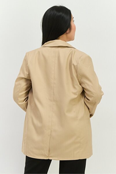 NIA Women Regular Fit Stripped Blazer, Tan