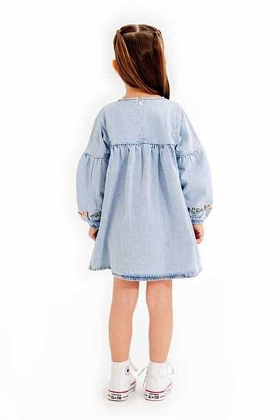 Minigimin Cicileri Flowers of My Toddler Floral Embroidery Detail Denim Dress Girls - Light Blue