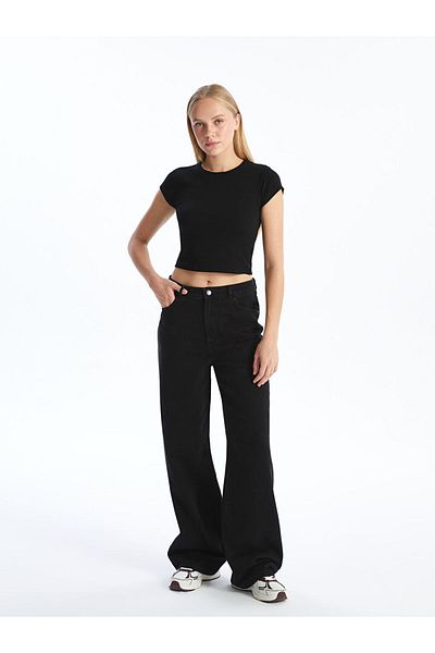 LC Waikiki Crop pentru femei texturat cu gât crew de sezon nou - S5GP36Z8
