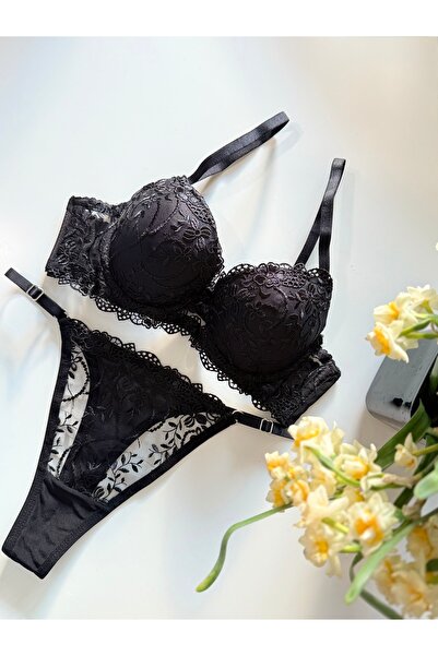 Butik Push Up Güpür Dantel Detaylı Sütyen Takımı ( Destekli )