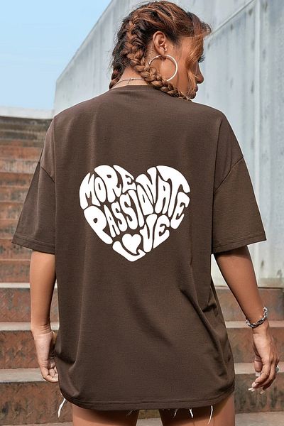 uyguntarz Μπλουζάκι Unisex Text Heart Printed Oversize