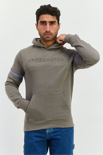 Crosshatch Men Embossed Print Fleece Hoodie, Grey
