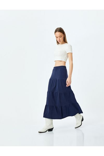 Koton New Season High Waist Oversize Layered Flounced Midi Skirt