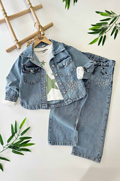 Minigimin Cicileri Set 3 piese pentru fetiță din denim verde - Whims of my Mi...