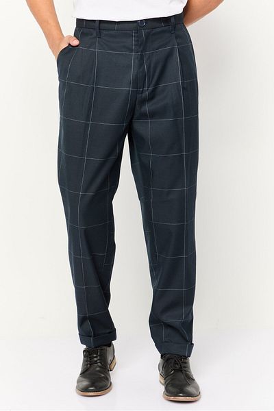Armani Exchange Men Regular Fit Windowpane Chino Pants, Navy