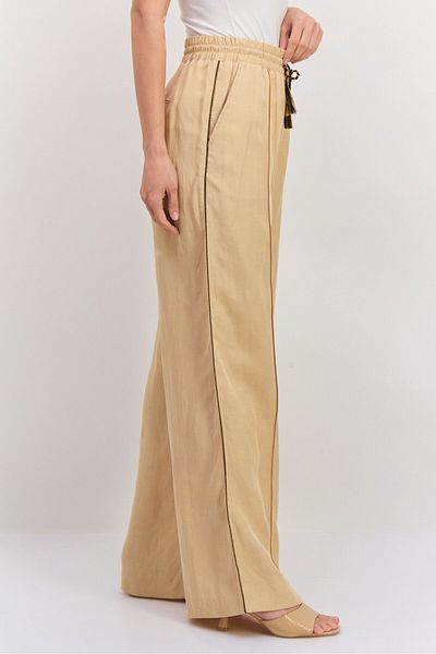 Scotch & Soda Women Regular Fit Plain Wide Leg Pants, Beige