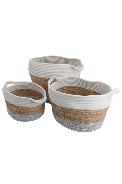 ALSAIF Cotton Baskets Set 25 30 35 Cm Round 3 Pieces Gray