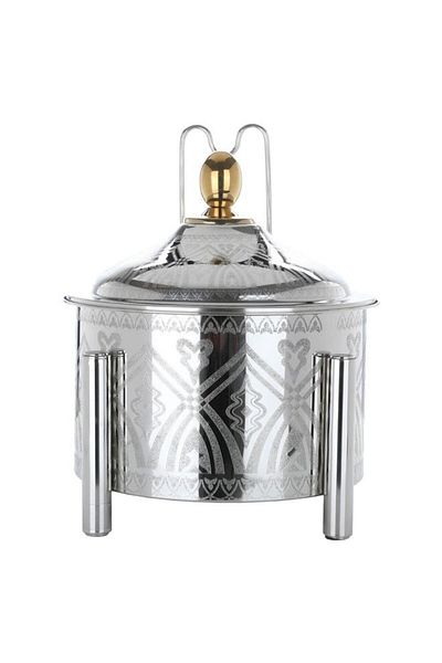 ALSAIF Steel Food Warmer 4000 Ml Double Bowl Embossed Silver
