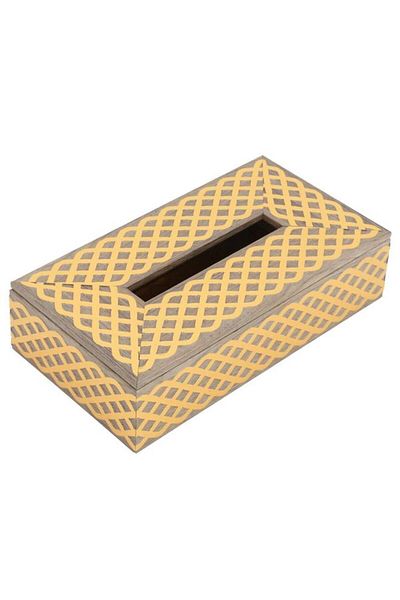 ALSAIF Wooden Tissue Box 23.5X13X6 Cm Gilded Engraving Beige