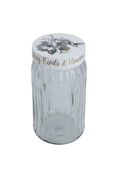 ALSAIF Glass Spice Jar With White Lid 1.7 Liters Rose Pattern Transparent