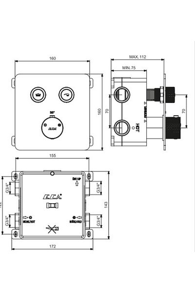 Eca Thermostatic Concealed Shower Mixer Surface Mounted-Flush Mounted 2 Way 102101402