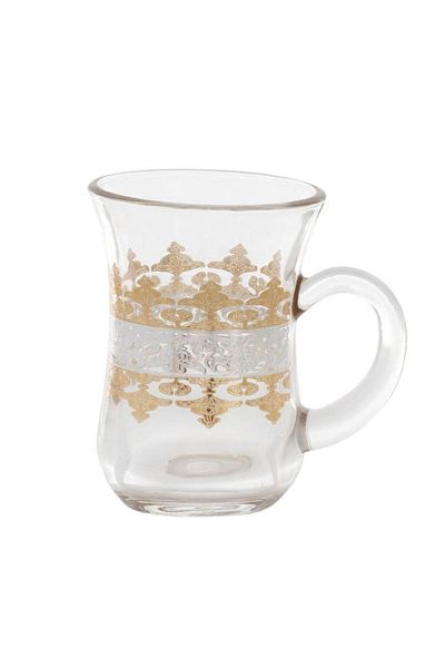 ALSAIF Teapot Set Gold And Silver Embossed 6 Pieces Clear