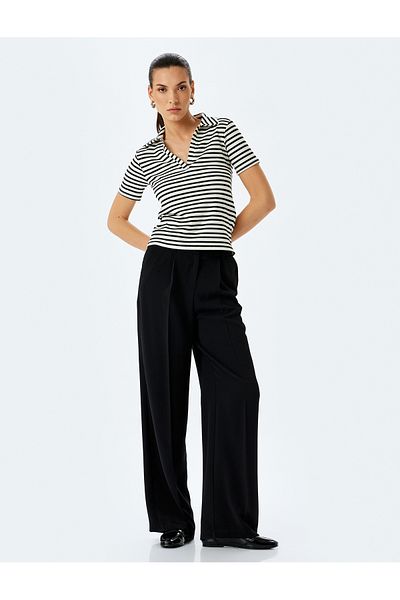 Koton Black Striped Polo Neck T-Shirt