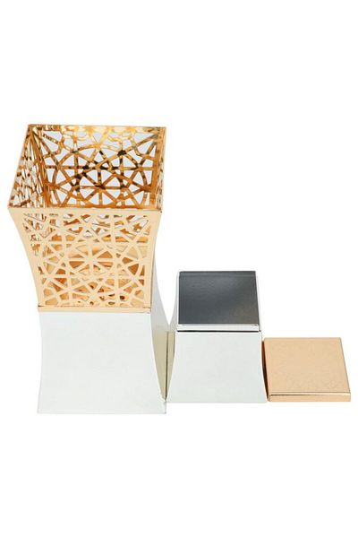 ALSAIF طقم مبخرة مع صندوق بخور من الفولاذ 10×10×20 سم، ذهبي وأبيض