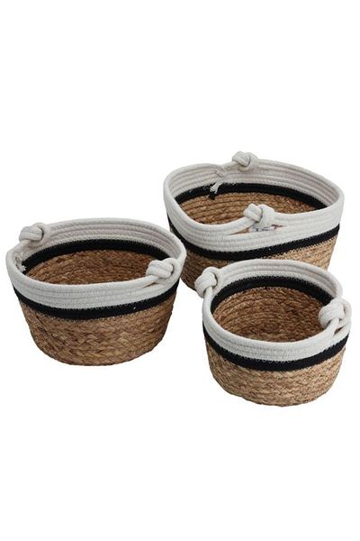 ALSAIF Cotton Baskets Set 30 X 24 X 21 Cm Round With Handle 3 Pieces Brown