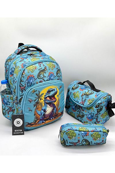 Bevitton First School Bag Dinosaur Pattern Men's Primary School Bag Set of 3