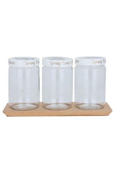 ALSAIF Glass Spice Jar Set With Wooden Stand 4 Pieces 660 Ml Transparent