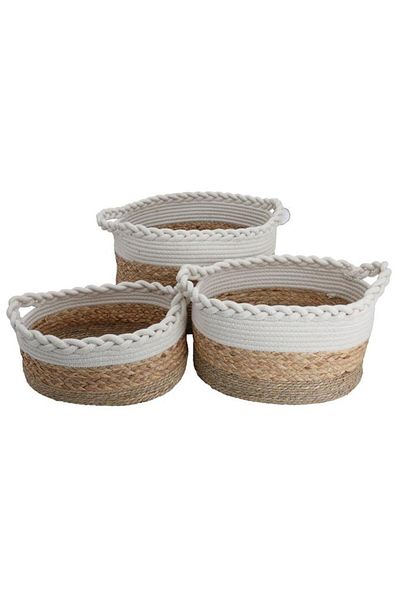 ALSAIF Cotton Baskets Set 25 30 28 Cm 3 Pieces Round Beige