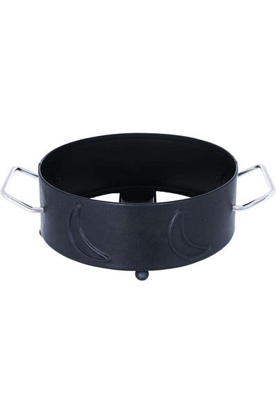 ALSAIF Steel Food Warmer 14 X 18 X 26 Cm Round Double Bowl Crescent Pattern Small Black