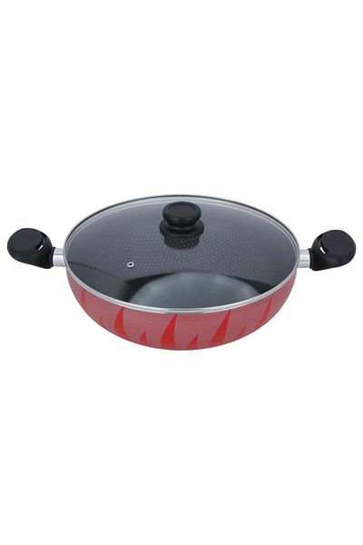 ALSAIF Steel Cooking Pot 32 Cm Glass Lid Red