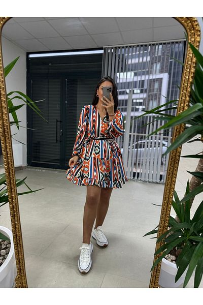 caddstore Ays Orange Button Chiffon Dress
