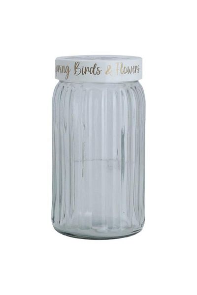ALSAIF Glass Spice Jar With White Lid 1.7 Liters Rose Pattern Transparent