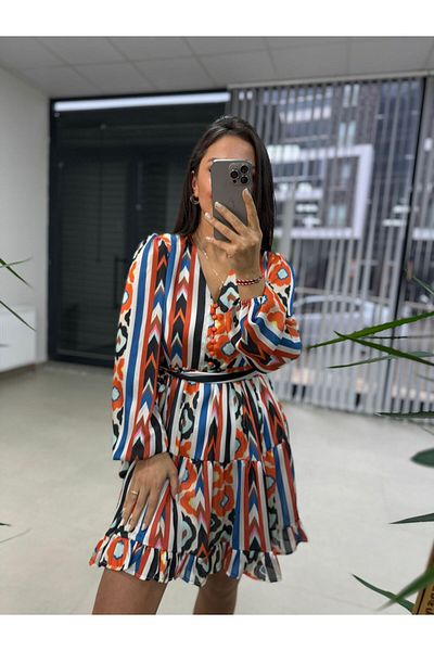 caddstore Ays Orange Button Chiffon Dress