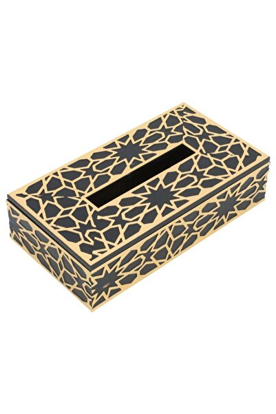 ALSAIF Wooden Tissue Box 23.5X13X6 Cm Gilded Engraving Black