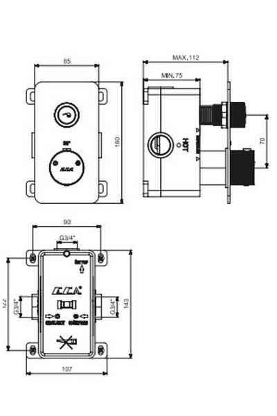 Eca Thermostatic Concealed Shower Faucet Surface Mounted 1 Way 102101401