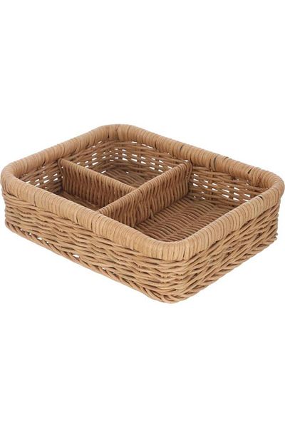 ALSAIF Wicker Basket 25X20X6.7 Cm Rectangular 3 Sections Brown