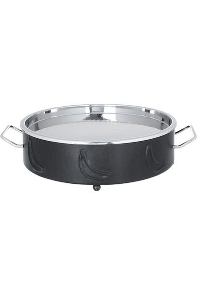 ALSAIF Steel Food Warmer 44 X 36 X 14 Cm Round Double Bowl Crescent Pattern Medium Black
