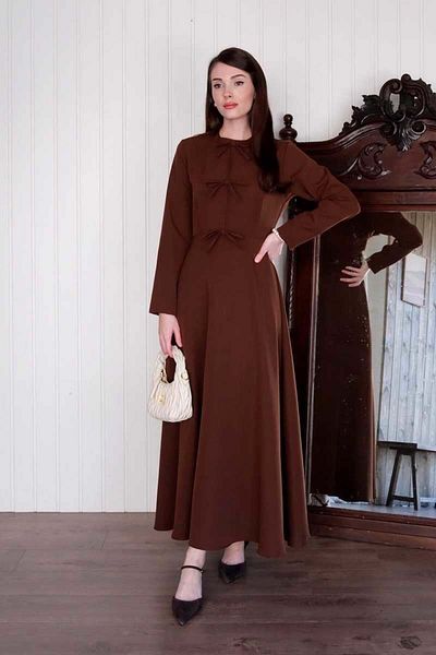 Ceylan Otantik Bitter Brown Bow Detail Dress