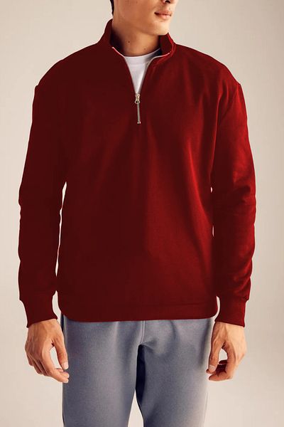 ruNadeS Burgundy Regular Fit Sweatshirt - Stand Collar, Zip-Up, 3 Thread Raster