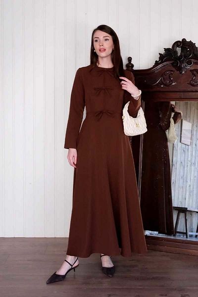 Ceylan Otantik Bitter Brown Bow Detail Dress