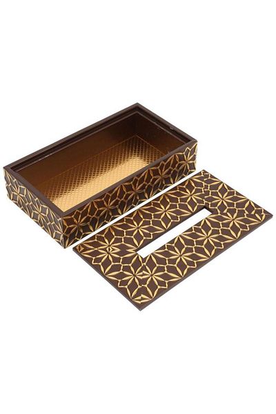 ALSAIF Wooden Tissue Box 23.5X13X6 Cm Gilded Engraving Brown