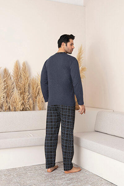 Sude HOMEWEAR Men's K.Indigo Long Sleeve Bottom Black Plaid (Seasonal) Pajama Set