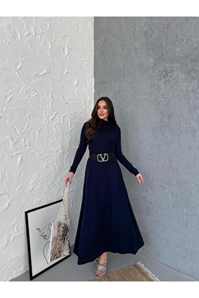 Miasista Maxi Balıkçı Yaka Kemerli Triko Elbise