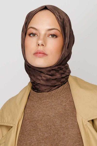 VALORSCARF Qoza Pattern Silky Jacquard Shawl - Almond