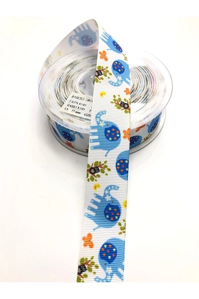 Hobigram Κορδέλα Grosgrain με σχέδιο ελέφαντα 2,5 cm – Κορδέλα