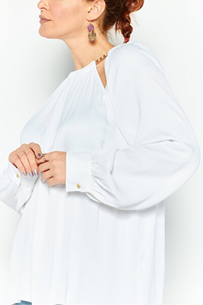 Michael Kors Women Round Neck Long Sleeves Plain Blouse, White