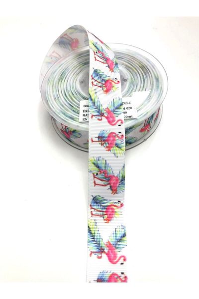 Hobigram Κορδέλα Grosgrain με σχέδιο Flamingo 2,5 cm – Κορδέλα