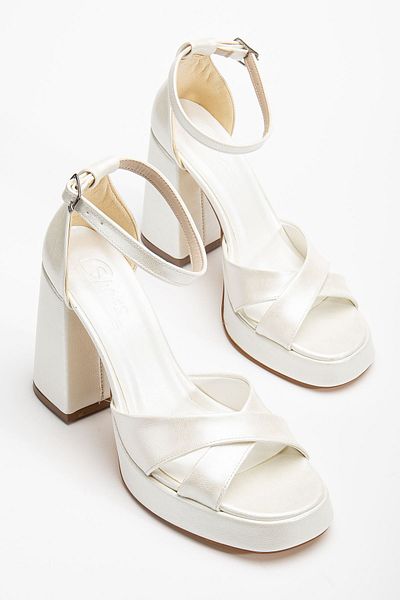 Hayalimdeki Ayakkabı Beijing White Mother of Pearl Skin Platform Open Toe Thick Heeled Shoes