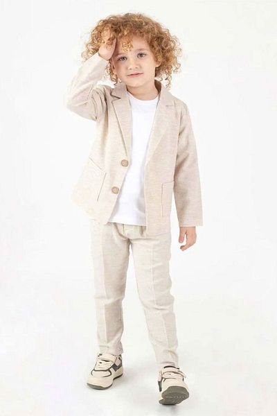 Minigimin Cicileri Boy's Sports Set - Lullabies of My Mini, with Linen Jacket, Set of 3 - Beige