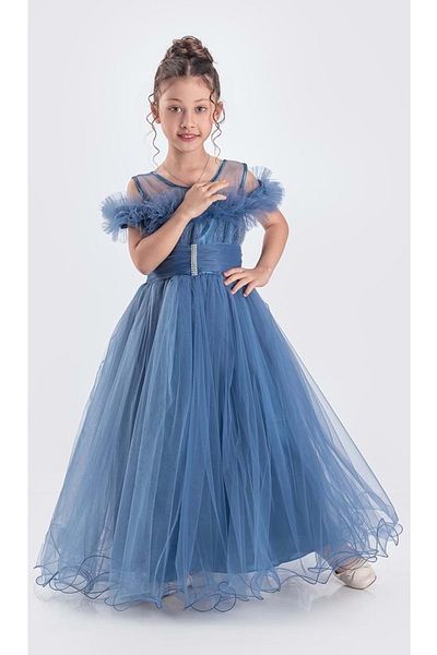 Mnk Baby&Kids Girls Chiffon Evening Long Skirt - M00723 Indigo