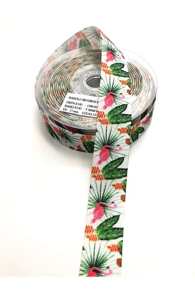 Hobigram Πράσινη κορδέλα Grosgrain με σχέδιο Flamingo 2,5 cm – Κορδέλα