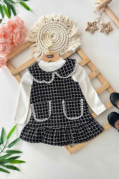 Minigimin Cicileri Set pentru fete cu guler tweed și gel plisat pentru bebeluși - Set 2 piese Ciceri ai minionului negru
